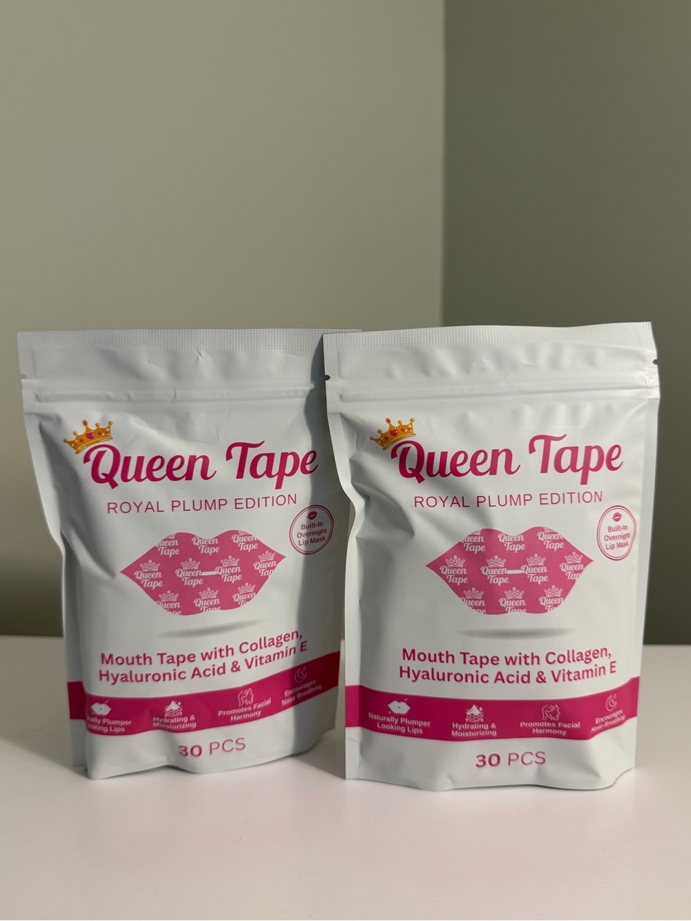 Queen Tape Royal Plump Edition Mouth Tape - White & Pink 2 Pack